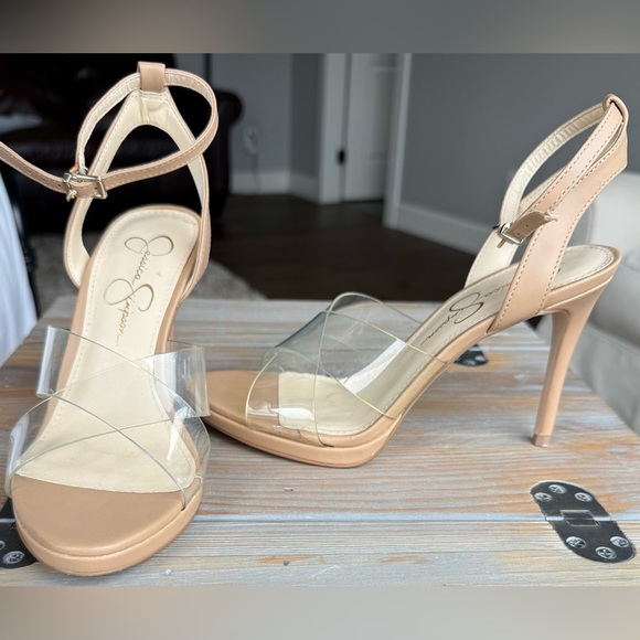 Jessica Simpson SIZE 7 Clear Nude Open Toe Strappy See-Through Heels 4 Inch - Picture 4 of 9